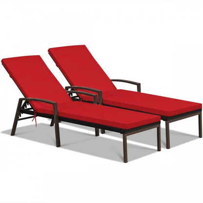 Chaise longue de patio en rotin à dossier réglable avec accoudoirs et coussins amovibles - Rouge