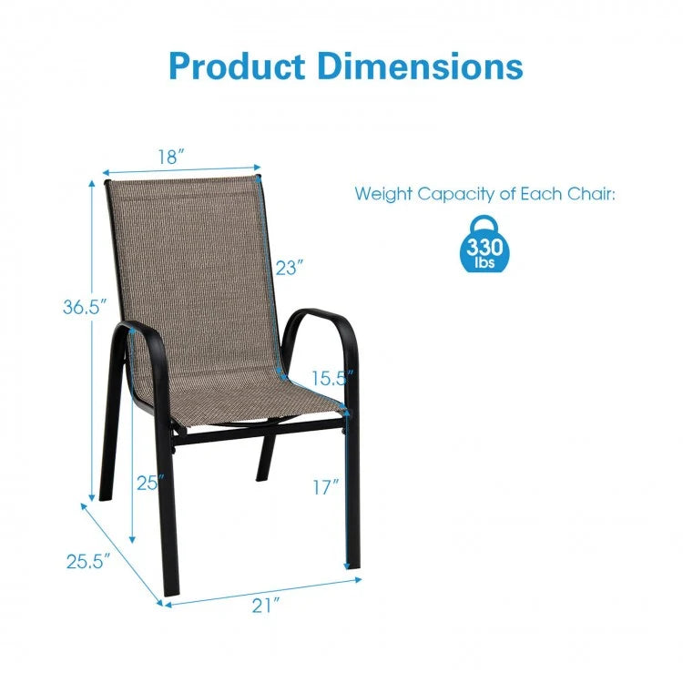 Lot de 6 chaises de salle à manger empilables pour patio avec accoudoirs incurvés et tissu respirant 