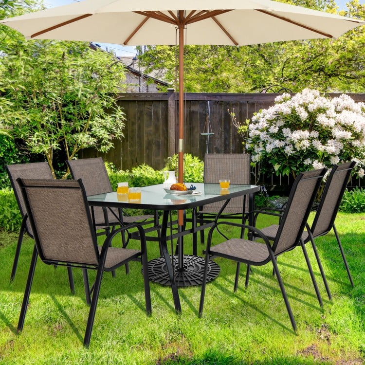 Lot de 6 chaises de salle à manger empilables pour patio avec accoudoirs incurvés et tissu respirant 