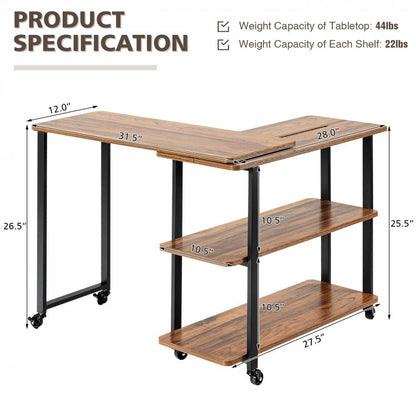 Table d'appoint de canapé rotative à 360° avec étagères de rangement et roulettes