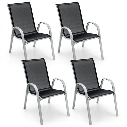 Ensemble de 4 chaises de salle à manger empilables avec accoudoirs - Noir