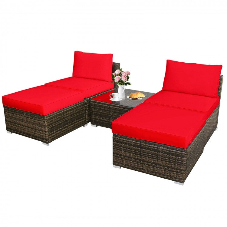 5 Pieces Patio Rattan Furniture Set with Cushioned Armless Sofa