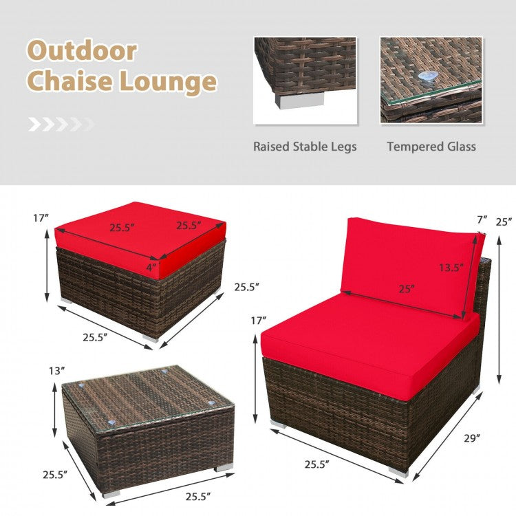 5 Pieces Patio Rattan Furniture Set with Cushioned Armless Sofa