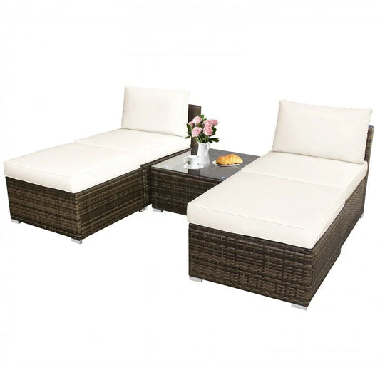 5 Pieces Patio Rattan Furniture Set with Cushioned Armless Sofa