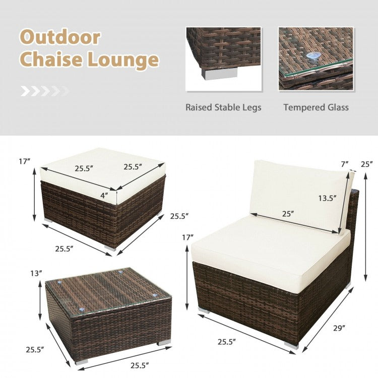 5 Pieces Patio Rattan Furniture Set with Cushioned Armless Sofa