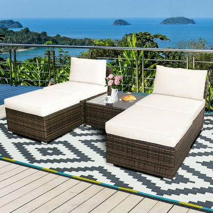 5 Pieces Patio Rattan Furniture Set with Cushioned Armless Sofa