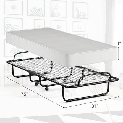 Lit pliant d'appoint avec matelas en mousse à mémoire de forme et cadre en métal robuste fabriqué en Italie