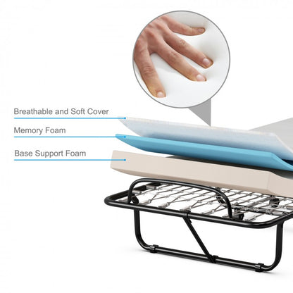 Lit pliant d'appoint avec matelas en mousse à mémoire de forme et cadre en métal robuste fabriqué en Italie