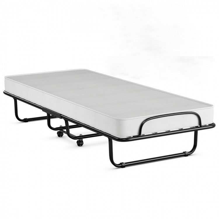 Rollaway Folding Bed with Memory Foam Mattress and Sturdy Metal Frame Made in Italy