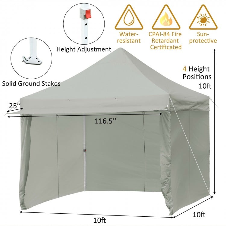 10 x 10 Feet Pop-up Gazebo with 5 Removable Zippered Sidewalls and Extended Awning