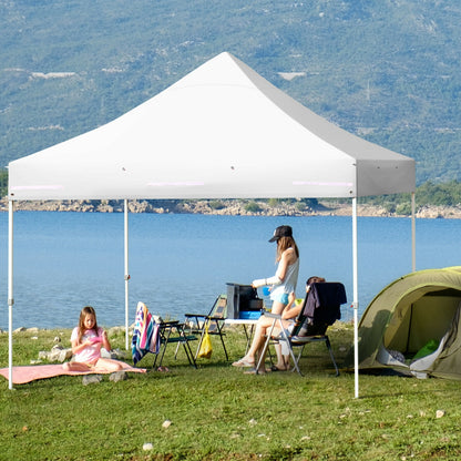 10 x 10 Feet Pop-up Gazebo with 5 Removable Zippered Sidewalls and Extended Awning