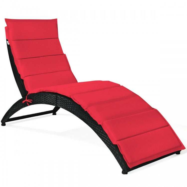 Folding Patio Rattan Portable Lounge Chair Chaise with Cushion