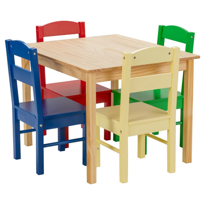 Ensemble de 5 chaises de table multicolores en bois de pin pour enfants - Multicolore