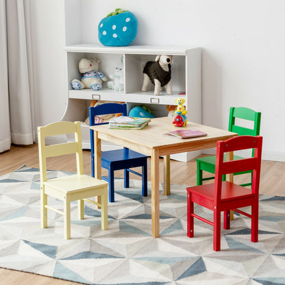 Ensemble de 5 chaises de table multicolores en bois de pin pour enfants - Multicolore