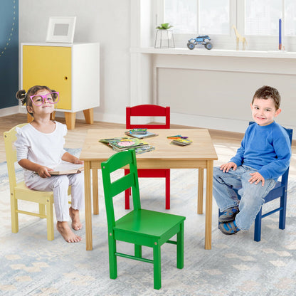 Ensemble de 5 chaises de table multicolores en bois de pin pour enfants - Multicolore