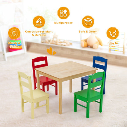 Ensemble de 5 chaises de table multicolores en bois de pin pour enfants - Multicolore