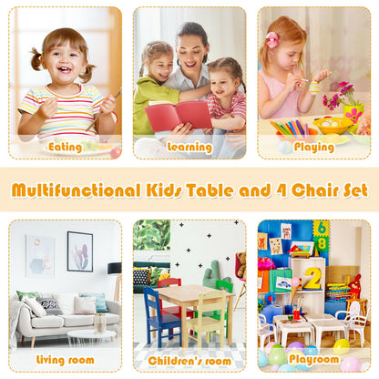 Ensemble de 5 chaises de table multicolores en bois de pin pour enfants - Multicolore