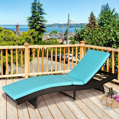 Patio Folding Adjustable Rattan Chaise Lounge Chair with Cushion