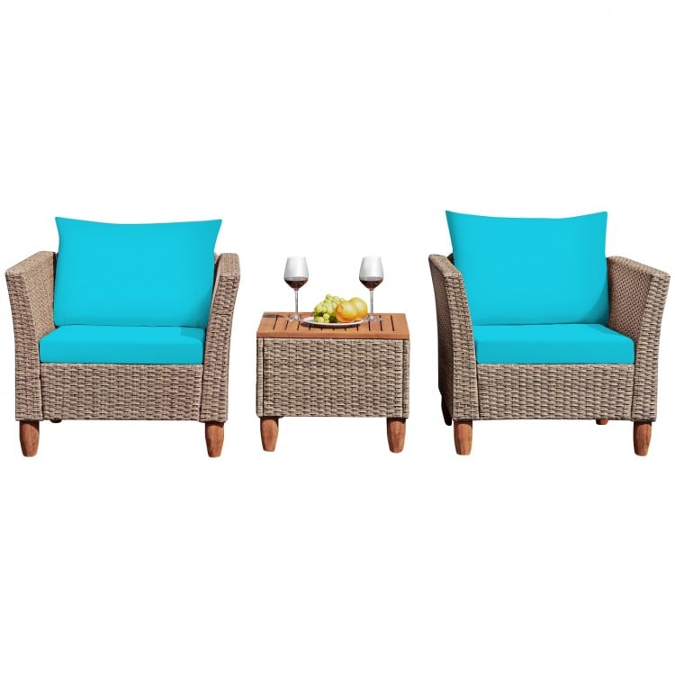 3 Pieces Patio Rattan Furniture Set with Washable Cushion for Yard Porch