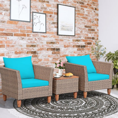 3 Pieces Patio Rattan Furniture Set with Washable Cushion for Yard Porch