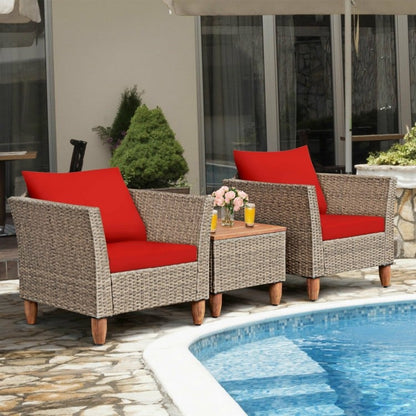 3 Pieces Patio Rattan Furniture Set with Washable Cushion for Yard Porch