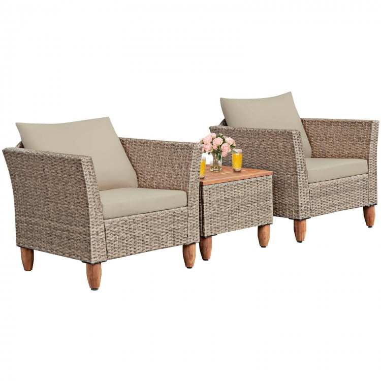 3 Pieces Patio Rattan Furniture Set with Washable Cushion for Yard Porch