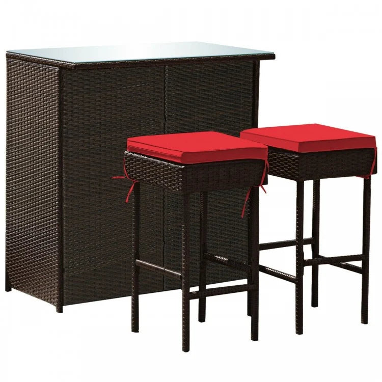 Ensemble de 3 tabourets de bar et de salle à manger en rotin pour patio