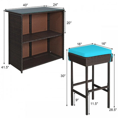 Ensemble de 3 tabourets de bar et de salle à manger en rotin pour patio