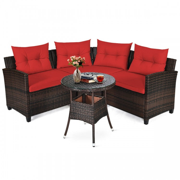 4 Pieces Outdoor Cushioned Rattan Furniture Set