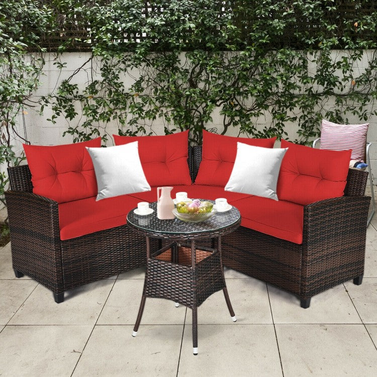 4 Pieces Outdoor Cushioned Rattan Furniture Set