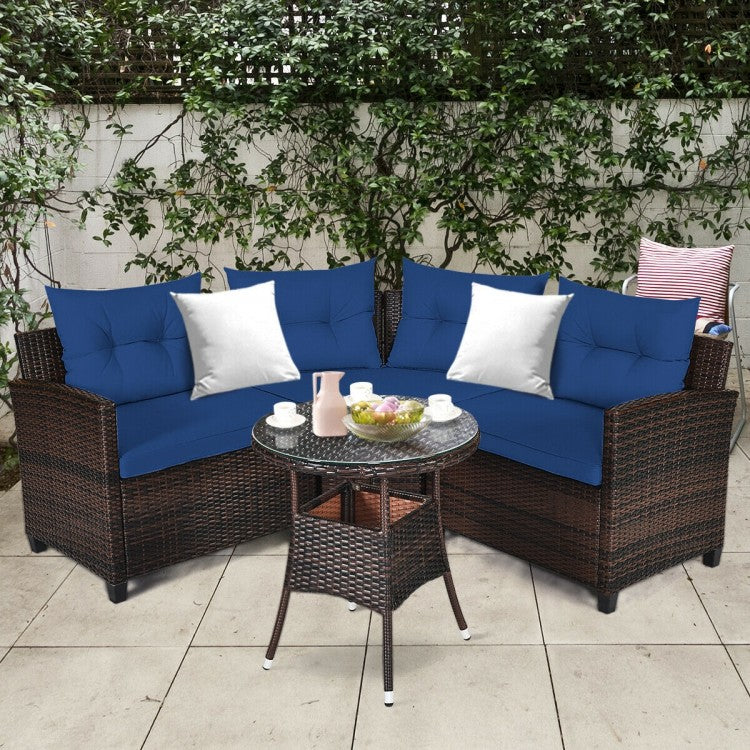 4 Pieces Outdoor Cushioned Rattan Furniture Set