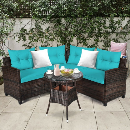 4 Pieces Outdoor Cushioned Rattan Furniture Set