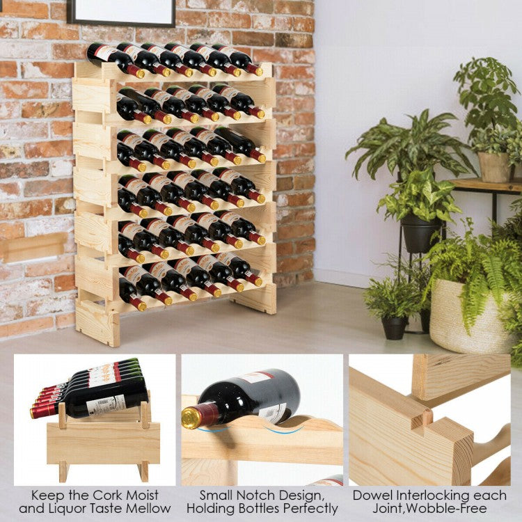 Casier à vin modulaire empilable en bois pour 36 bouteilles