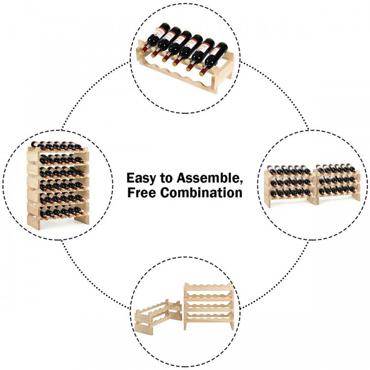 36 Bottles Stackable Wooden Wobble-Free Modular Wine Rack