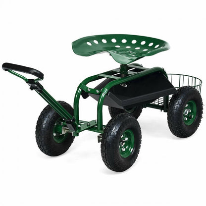 Heavy Duty Garden Cart with Tool Tray and 360 Swivel Seat