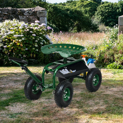 Heavy Duty Garden Cart with Tool Tray and 360 Swivel Seat