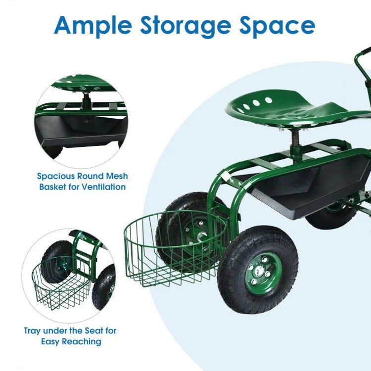 Extendable Handle Garden Cart Rolling Wagon Scooter