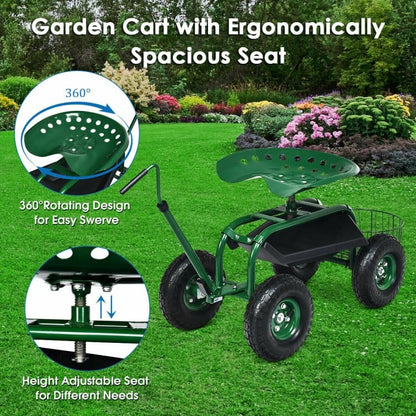 Extendable Handle Garden Cart Rolling Wagon Scooter