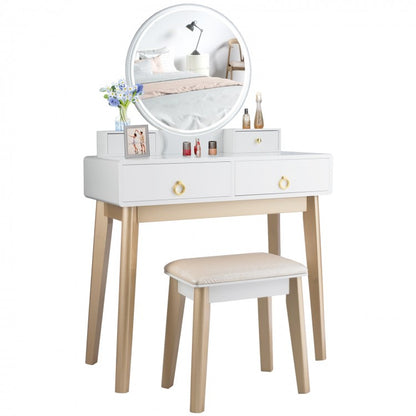 Makeup Vanity Table Set with Touch Screen Dimming Mirror and 3 Color Lighting Modes