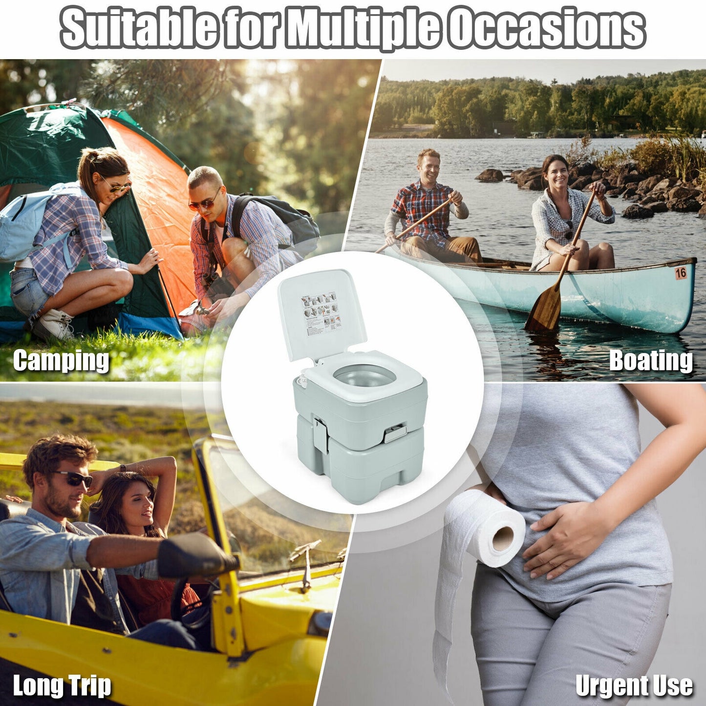 5.3 Gallon 20 L Portable Potty Commode for RV Camping Indoor Outdoor