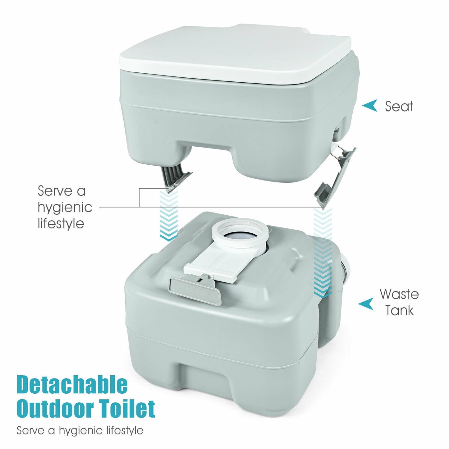 Commode portative de 5,3 gallons 20 L pour camping-car, intérieur et extérieur