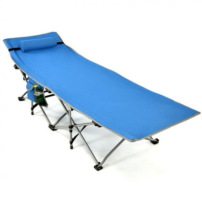 Folding Camping Cot with Side Storage Pocket Detachable Headrest