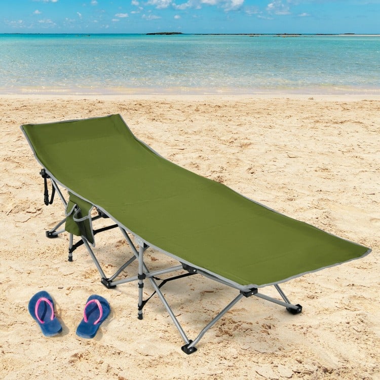 Folding Camping Cot with Side Storage Pocket Detachable Headrest