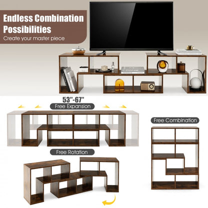 3 Pieces Console TV Stand for TVs up to 65 Inch with Shelves-Brown