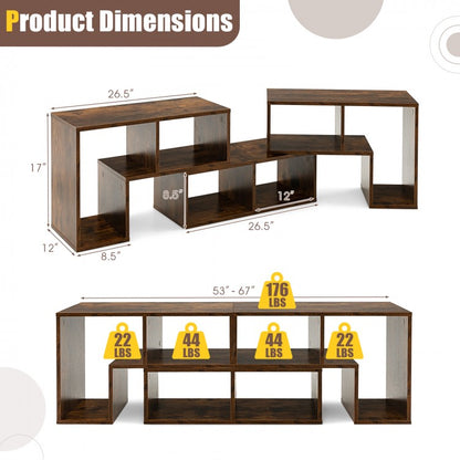 3 Pieces Console TV Stand for TVs up to 65 Inch with Shelves-Brown