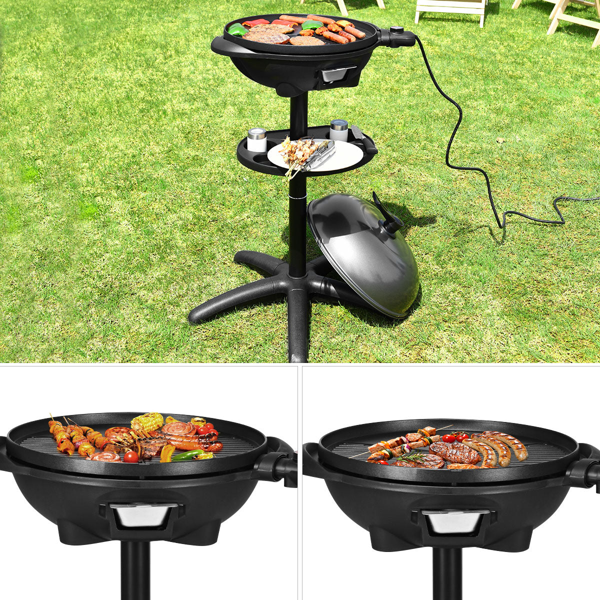 Barbecue électrique d'extérieur de 1 350 W avec support amovible