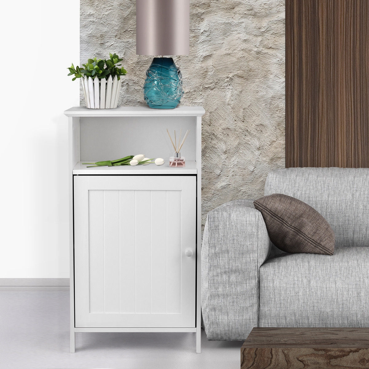 Bathroom Freestanding  Adjustable Shelf Floor Storage Cabinet