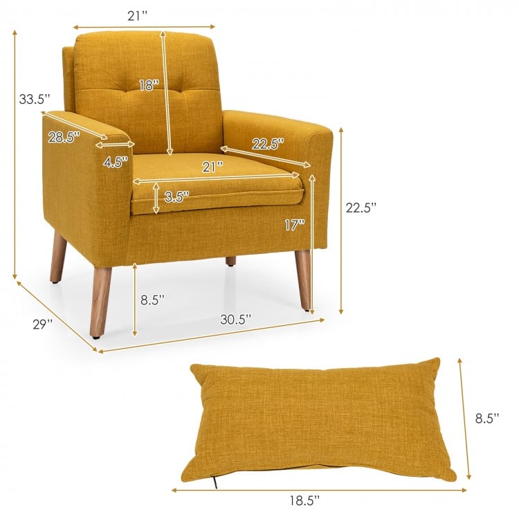 Linen Fabric Single Sofa Armchair with Waist Pillow for Living Room