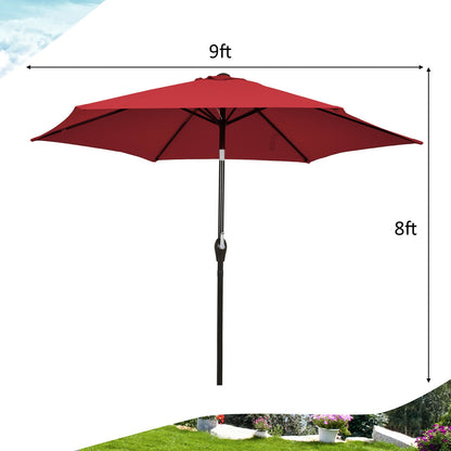 9FT Patio Umbrella Patio Market Steel Tilt W/ Crank Outdoor Yard Garden