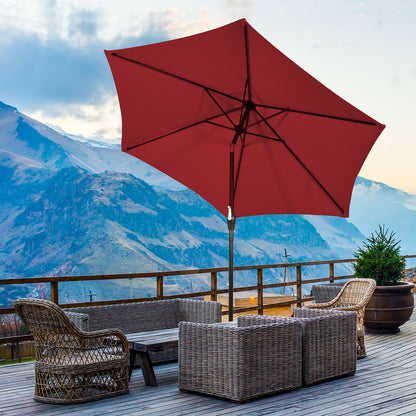 Parasol de terrasse de 9 pieds en acier inclinable avec manivelle pour jardin extérieur